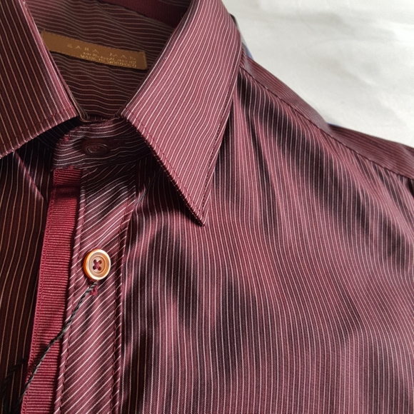 NEW Zara Men's XL 42 Burgundy Wine Pinstripe Shirt - Picture 2 of 8